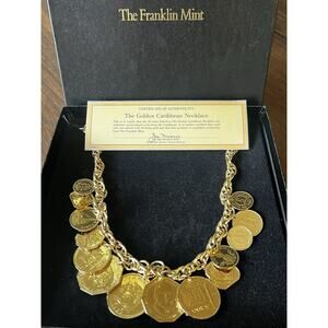 Franklin Mint The Golden Caribbean Coin Necklace 24K Gold Plated 18" Vintage